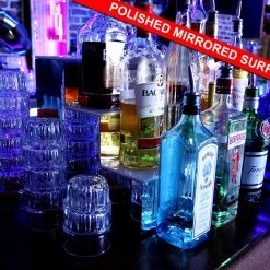 BarProducts.com BAR DECOR BarConic® LED Liquor Bottle Display Shelf - 4 Steps - Polished Mirrored Metal - Several Lengths