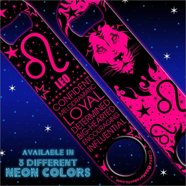 leo-neon-speed-opener-pink1.jpg BarProducts.com Bartending Bottle Openers Kolorcoat™ NEON Zodiac Speed Bottle Opener - LEO