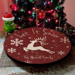 BarProducts.com SPECIAL COLLECTIONS Let It Snow Red Christmas Themed CUSTOMIZABLE Lazy Susan - Size Options