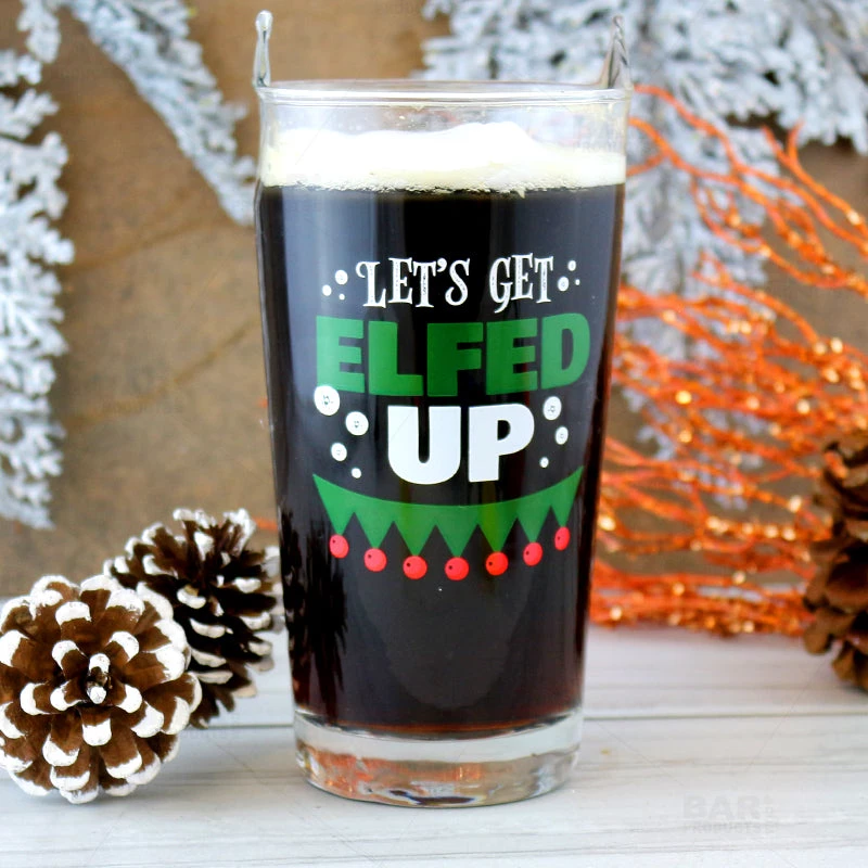 lets_get_elfed_up_drinking_glass_800_bpc3.jpg BarProducts.com Elfed Up Beer Glass - 16oz