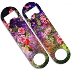 BarProducts.com Bartending Bottle Openers CUSTOMIZABLE Skinny Mini Bottle Opener - Grunge Flowers