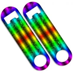 BarProducts.com CUSTOMIZABLE Skinny Mini Bottle Opener - Grunge Rainbow Bartending Bottle Openers