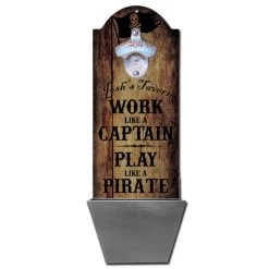 BarProducts.com Bartending Bottle Openers Custom Round Top Plaque With Cap Catcher - Play Like A Pirate