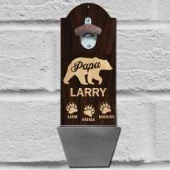BarProducts.com Custom Round Top Plaque With Cap Catcher - Papa Bear Bartending Bottle Openers