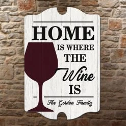 BarProducts.com Custom Tavern Shaped Wood Bar Sign - Home Is Where The Wine Is Wine Accessories & Gifts