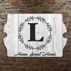 BarProducts.com Custom Tavern Shaped Wood Bar Sign - Whitewash Monogram BAR DECOR