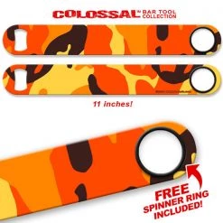 BarProducts.com Kolorcoat™ 11" Long COLOSSAL™ Speed Bottle Opener – Orange Blaze Camo
