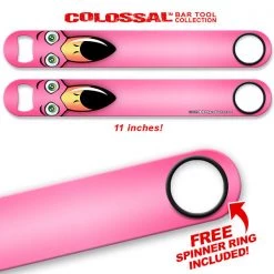 BarProducts.com Kolorcoat™ 11" Long COLOSSAL™ Speed Bottle Opener – Longneck Flamingo Bartending Bottle Openers