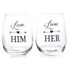 BarProducts.com Love Him, Love Her Stemless Wine Glass Set BAR SUPPLIES