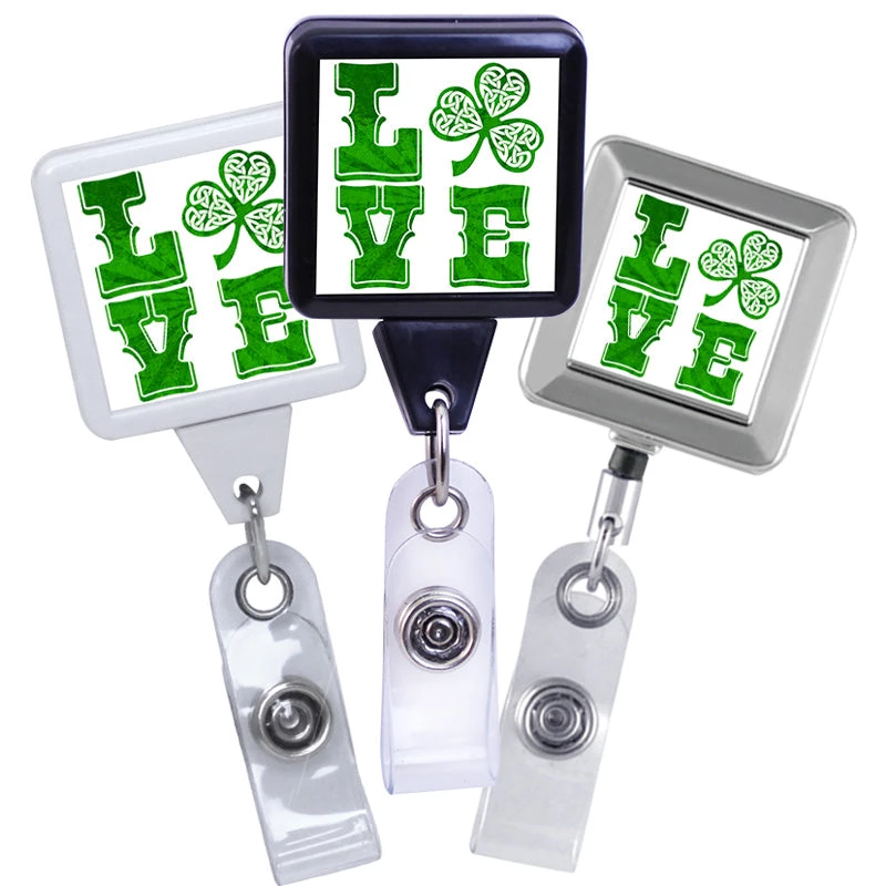 love-irish-st-pattric-id-badge-holder-800.jpg BarProducts.com LOVE Irish Series, Square ID Badge Reel