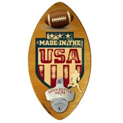 BarProducts Handcrafted Woodshop Made In The USA Made In USA Wall Mounted Football Shaped Beer Bottle Opener