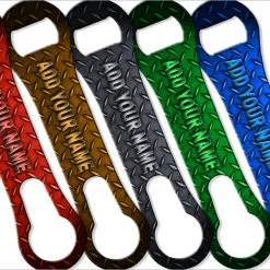 BarProducts.com ADD YOUR NAME V-ROD® Bottle Opener – Metal Plate – Several Color Options