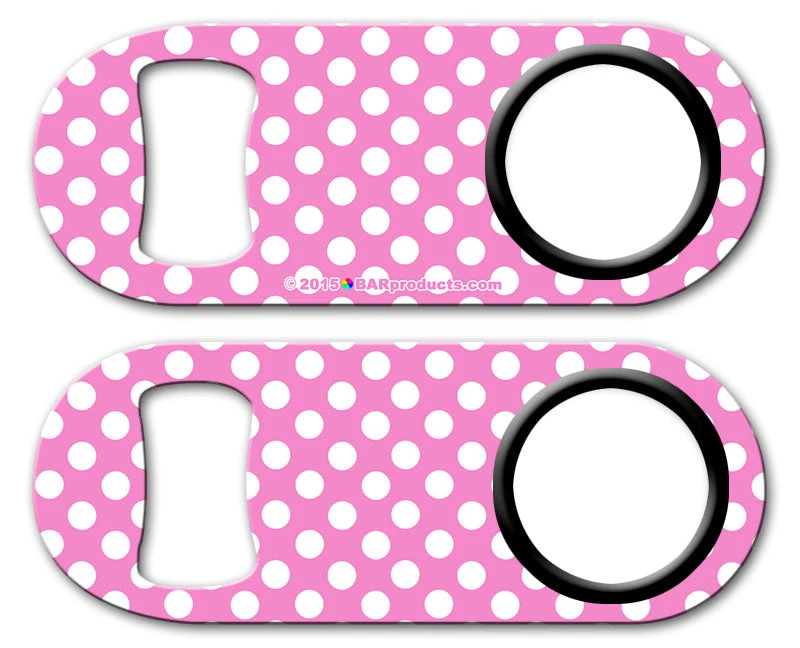 mini-bottle-opener-pink-polka-dot.jpg BarProducts.com Bartending Bottle Openers Kolorcoat™ Mini Opener With Retractable Reel - Polka Dots