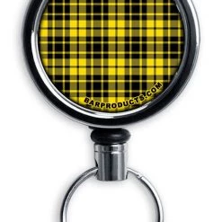 BarProducts.com Kolorcoat™ Mini Opener With Retractable Reel - Yellow Plaid Bartending Bottle Openers