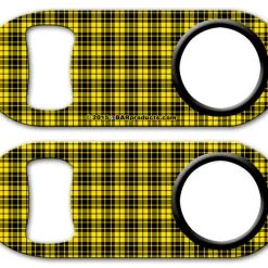 BarProducts.com Kolorcoat™ Mini Opener With Retractable Reel - Yellow Plaid Bartending Bottle Openers