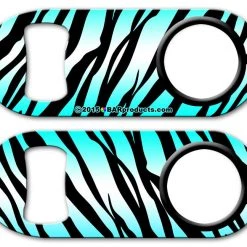 BarProducts.com Kolorcoat™ Mini Bottle Opener With Retractable Reel - Teal Zebra