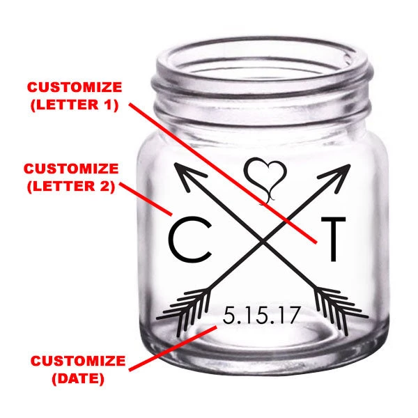 mini-mason-jar-arrows-web2.jpg BarProducts.com CUSTOMIZABLE - 2oz Clear Mini Mason Jar Shot Glass - Arrow