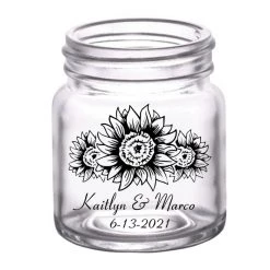 BarProducts.com CUSTOMIZABLE - 2oz Clear Mini Mason Jar Shot Glass - Sunflower BAR SUPPLIES