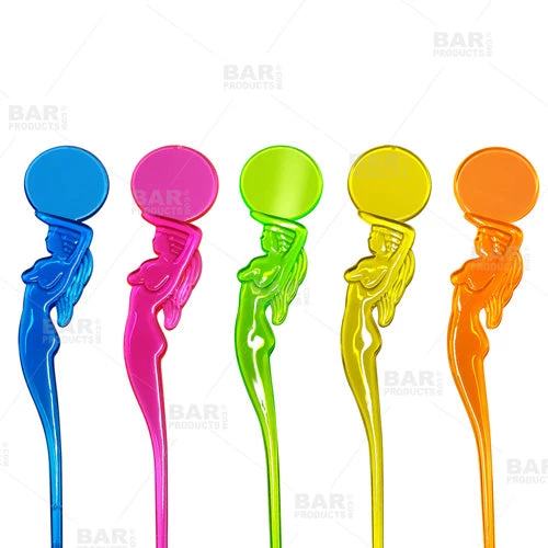 mixed-colors-mermaid-circle-stirrers.jpg BarProducts.com BAR SUPPLIES BarConic® Drink Swizzle Stick – Mermaid Round Top