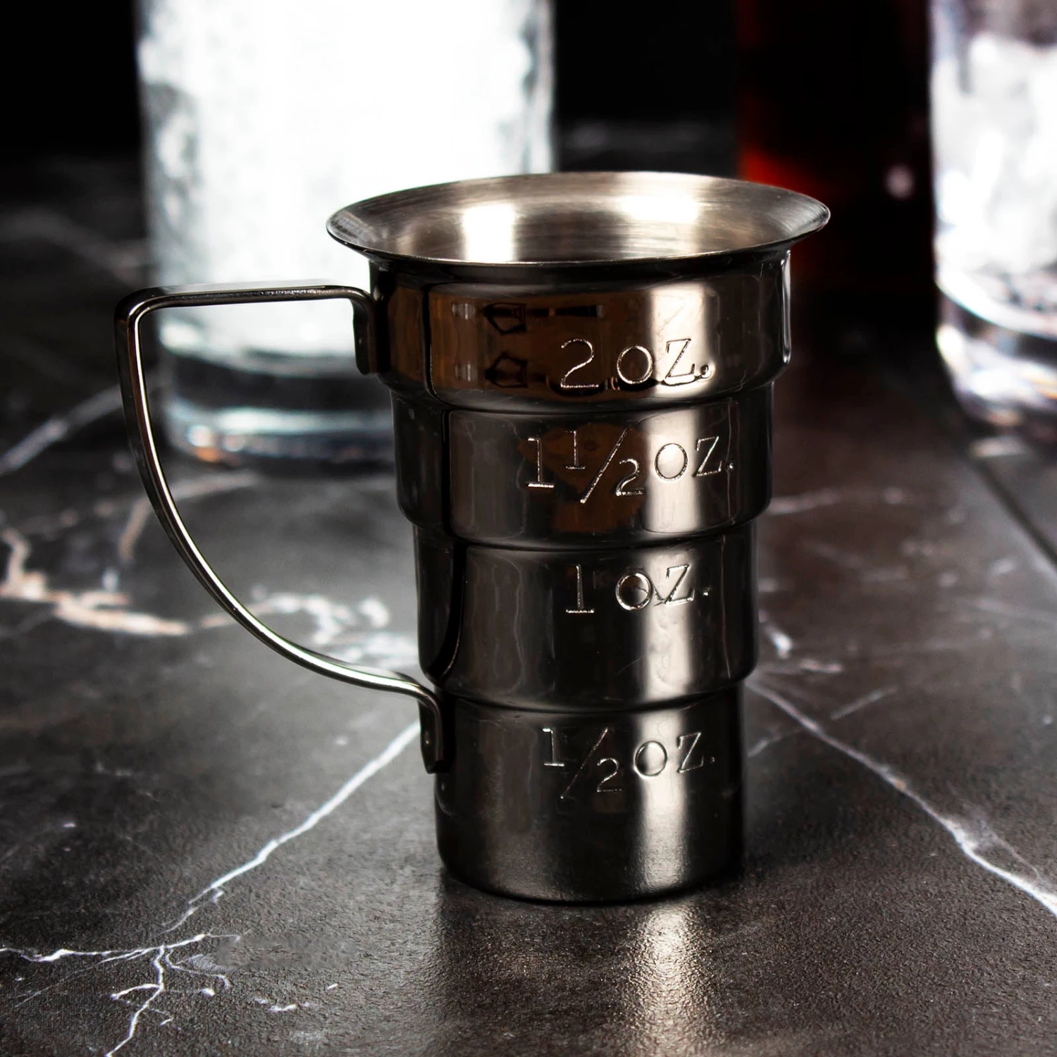 multi-stepped-scene-1.jpg BarProducts.com Olea ™ Multi Stepped Jigger With Handle - Color Options SPECIAL COLLECTIONS