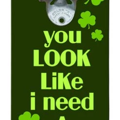 BarProducts Handcrafted Need A Drink Wooden Bottle Opener With Magnetic Cap Catcher