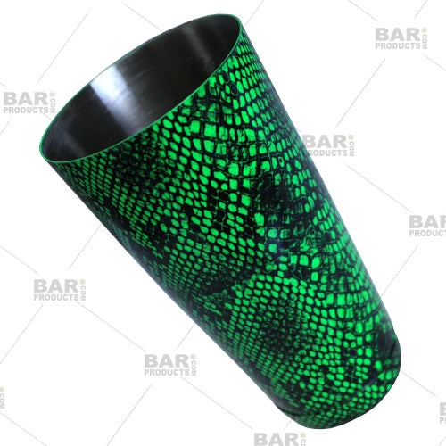 neon-green-cocktail-shaker-snake-web1-bpc.jpg BarProducts.com Cocktail Shaker Tin - Printed Designer Series - 28oz Weighted - NEON GREEN Snake Skin BAR TOOLS