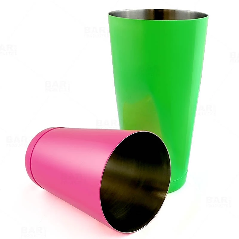 neon-green-pink-shaker-set-bpc-3.jpg Bar Products BarConic® Cocktail Shaker Set - 28oz / 18oz Weighted Tins - Neon Green / Neon Pink