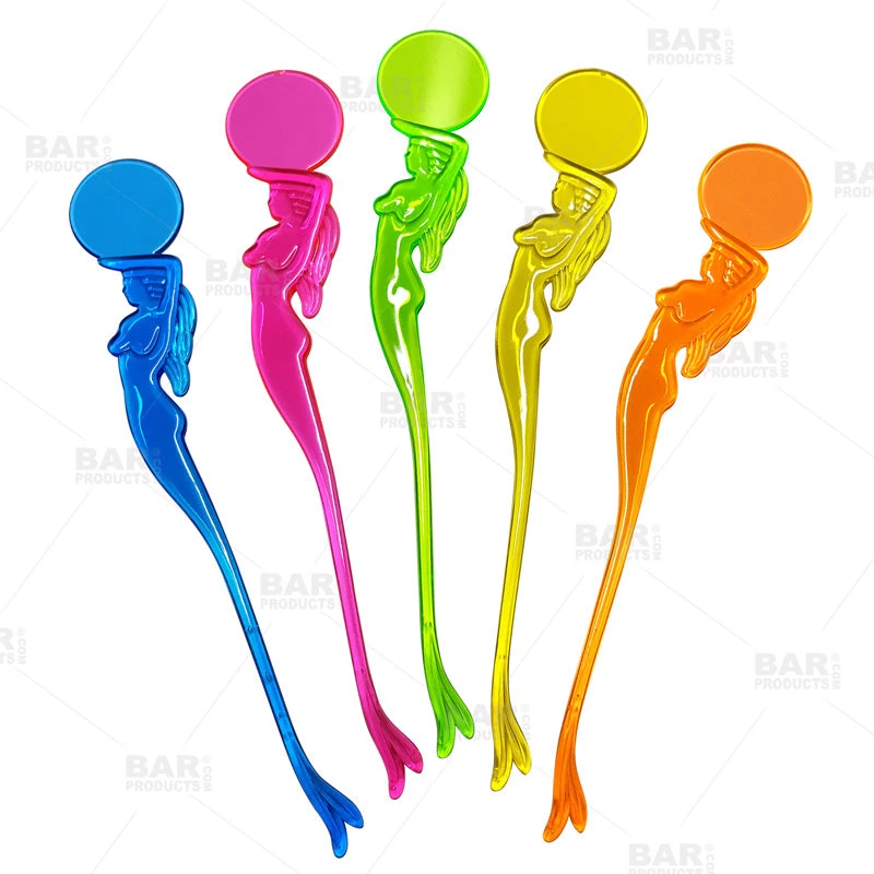 neon-mermaid-sunrise-stirrers-8.jpg BarProducts.com BAR SUPPLIES BarConic® Drink Swizzle Stick – Mermaid Round Top