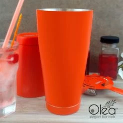 BarProducts.com Olea™ Cocktail Shaker - Metallic Orange NEON - 28oz Weighted