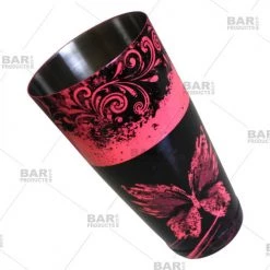 BarProducts.com Cocktail Shaker Tin - Printed Designer Series - 28oz Weighted - NEON PINK Butterfly BAR TOOLS
