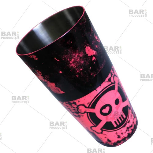 neon-pink-cocktail-shaker-check-skull-web1-bpc.jpg BarProducts.com Cocktail Shaker Tin - Printed Designer Series - 28oz Weighted - NEON Pink Checkered Skull