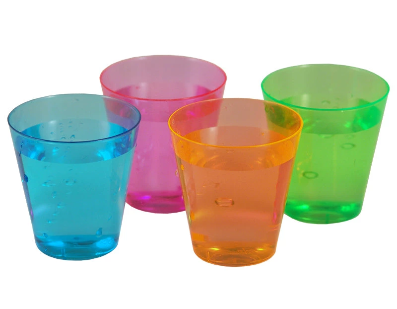 neon-shot-cup-display.jpg BarProducts.com Shot Cups - Neon Plastic 2 Ounce - Pack Of 50 W/ Color Options