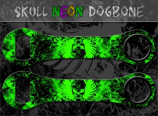 neon-skulls2a-dogbone-opener-g_2.jpg BarProducts.com Neon Winged Skull Dog Bone Opener Bartending Bottle Openers