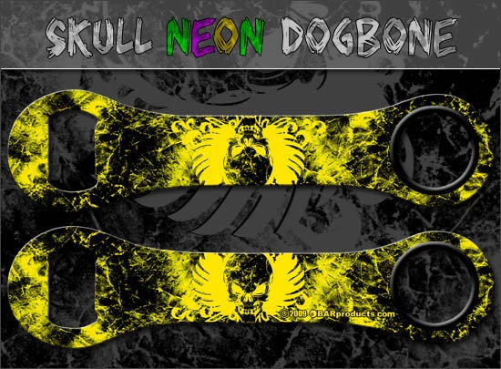 neon-skulls2a-dogbone-opener-y_2.jpg BarProducts.com Neon Winged Skull Dog Bone Opener Bartending Bottle Openers