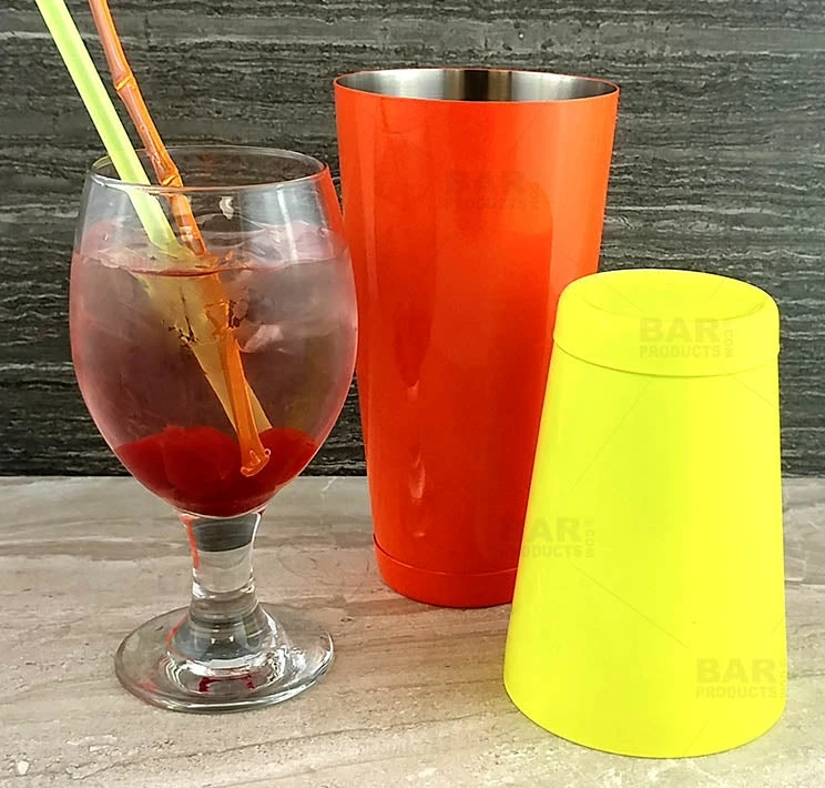 neon-yellow-ornage-shaker-set-bpc-5.jpg BarProducts.com BarConic® Cocktail Shaker Set - 28oz / 18oz Weighted Tins - Neon Orange / Neon Yellow BAR TOOLS