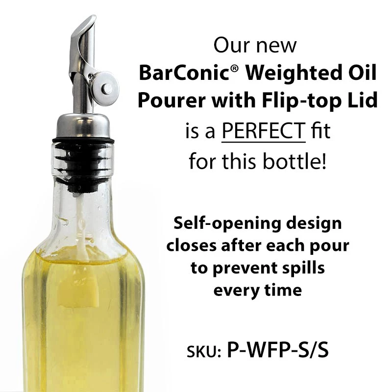 new-flip-top-oil-and-vinegar-bottle-pourer_1_5f387f39-9852-4088-8daf-d35e7d85370a.jpg Bar Products BarConic® Antique Oil - Vinegar - Mixer Square Glass Bottle - 8oz