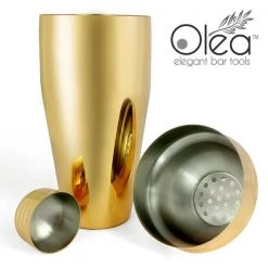 BarProducts.com Olea™ 3-Piece Cocktail Shaker Deluxe - Gold Plated - 24 Ounce Master Mixology