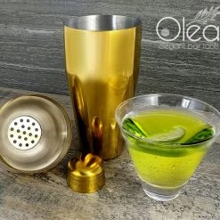 BarProducts.com Olea™ 3-Piece Cocktail Shaker Deluxe - Gold Plated - 24 Ounce Master Mixology