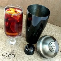 BarProducts.com Master Mixology Olea™ 3-Piece Cocktail Shaker Deluxe - Gunmetal Plated - 24 Ounce