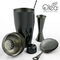 BarProducts.com Olea™ Bar Set - Gunmetal Black - 4 Piece (Bar Spoon Tip Option)