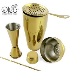 BarProducts.com Olea™ Bar Set - Gold Plated - 4 Piece (Bar Spoon Tip Option)