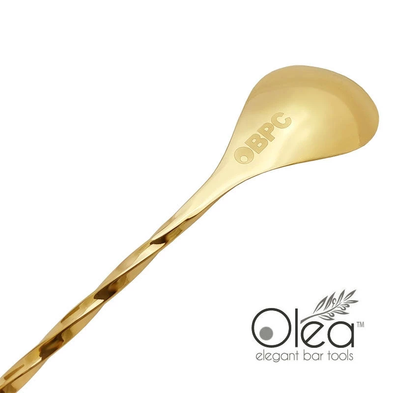 olea-gold-bar-spoon-bent-tip-3_6.jpg BarProducts.com Olea™ Gold Plated Bar Spoon - Weighted Tip - 40cm Length Master Mixology