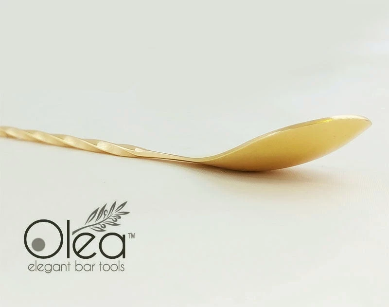 olea-gold-bar-spoon-bent-tip-5_6.jpg BarProducts.com Olea™ Gold Plated Bar Spoon - Weighted Tip - 40cm Length Master Mixology