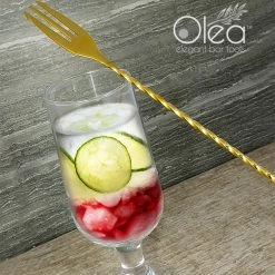 BarProducts.com Olea™ Gold Plated Bar Spoon - Trident Fork Tip - 50cm Length Master Mixology