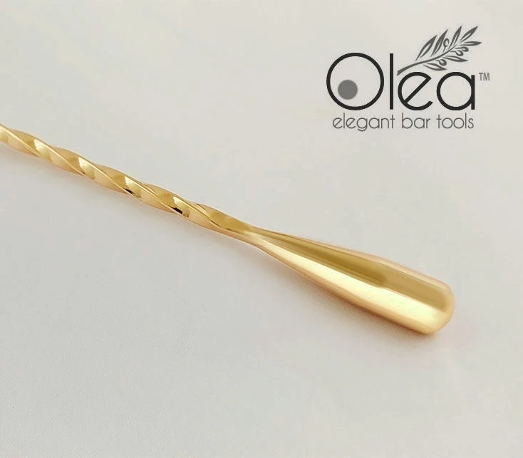 olea-gold-bar-spoon-weighted-tip.jpg BarProducts.com Olea™ Gold Plated Bar Spoon - Weighted Tip - 40cm Length Master Mixology