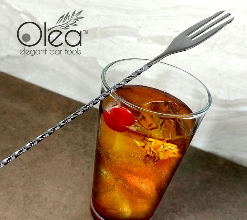 olea-gunmetal-bar-spoon-fork-tip-40-11.jpg BarProducts.com Olea™ Gunmetal Plated Bar Spoon - Trident Fork Tip - 40cm Length Master Mixology