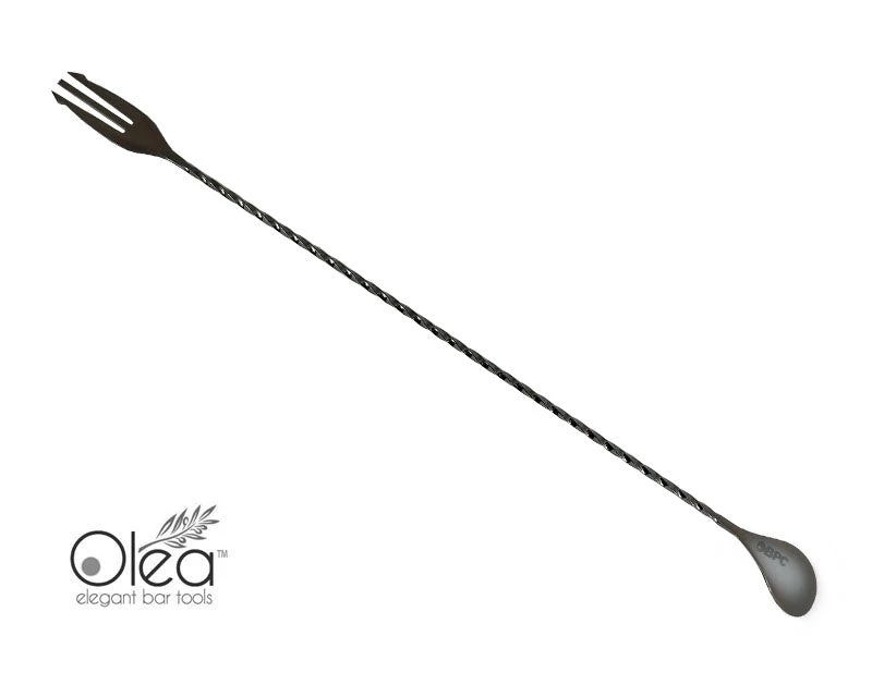 olea-gunmetal-bar-spoon-fork-tip-40-7.jpg BarProducts.com Olea™ Gunmetal Plated Bar Spoon - Trident Fork Tip - 40cm Length Master Mixology