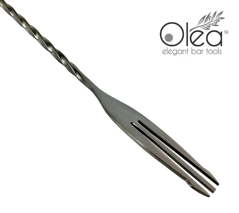 olea-gunmetal-bar-spoon-fork-tip-6_1.jpg BarProducts.com Olea™ Gunmetal Plated Bar Spoon - Trident Fork Tip - 40cm Length Master Mixology
