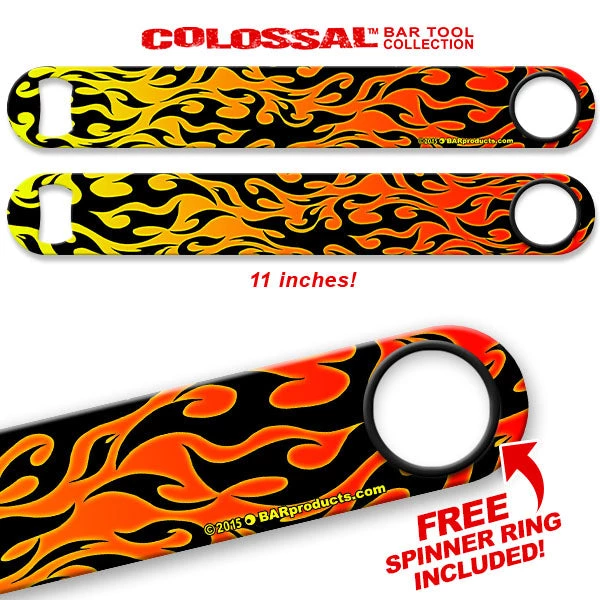 orange-black-flames-long-speed_web.jpg BarProducts.com Kolorcoat™ 11" Long COLOSSAL™ Speed Bottle Opener – Flames – Orange / Black