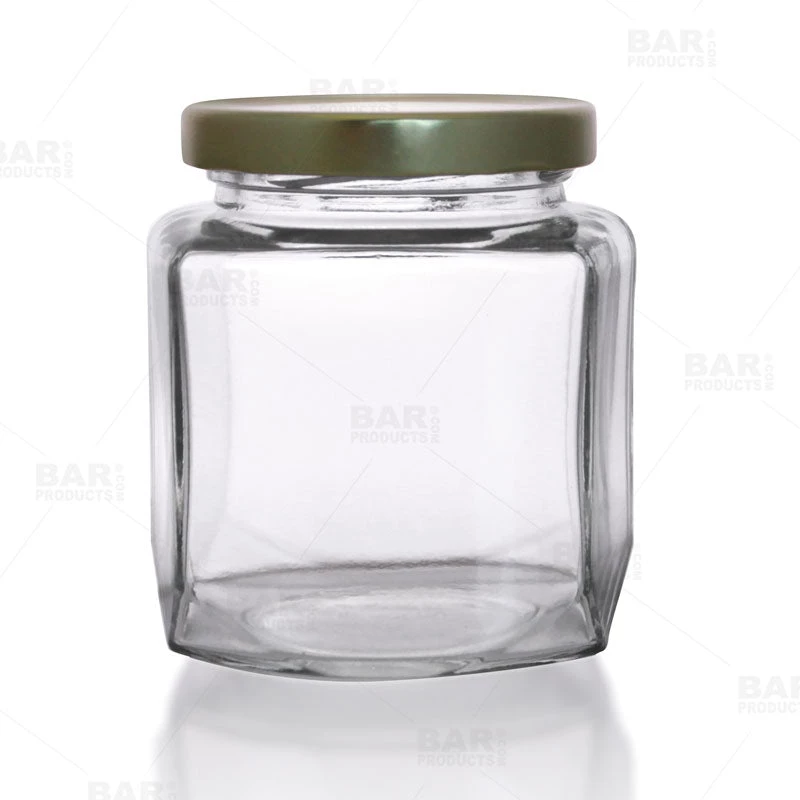 oval-hexagon-glass-jar-w-lid-800.jpg BarProducts.com Oval Hexagon Glass Jar W/ Lid - 9 Oz